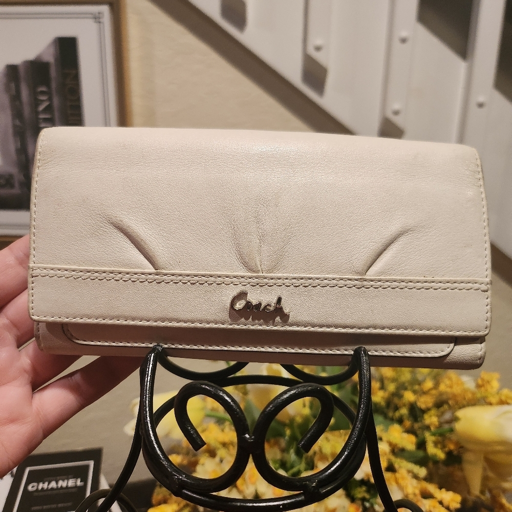 Coach Ashley pleated leather trifold wallet